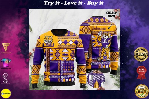 custom name lsu tigers football christmas ugly sweater