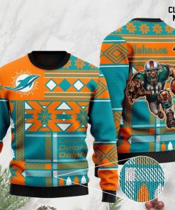 custom name miami dolphins football team christmas ugly sweater 2
