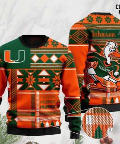 custom name miami hurricanes football christmas ugly sweater 2