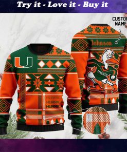 custom name miami hurricanes football christmas ugly sweater