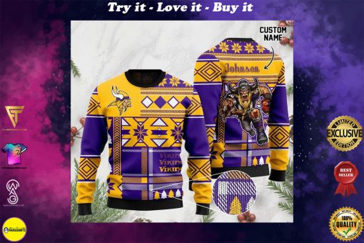 custom name minnesota vikings football team christmas ugly sweater