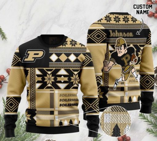 custom name purdue boilermakers football christmas ugly sweater 2