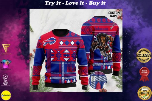 custome name buffalo bills football team christmas ugly sweater