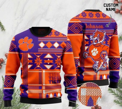 custome name clemson tigers football christmas ugly sweater 2