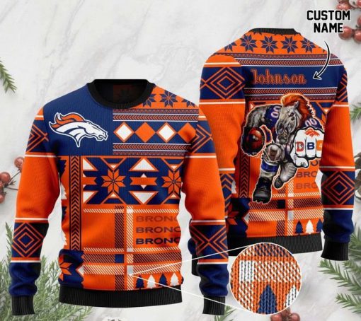 custome name denver broncos football team christmas ugly sweater 2