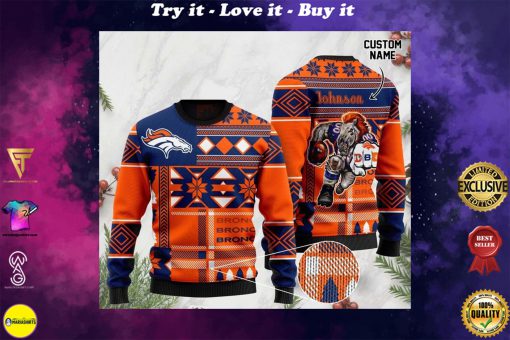 custome name denver broncos football team christmas ugly sweater