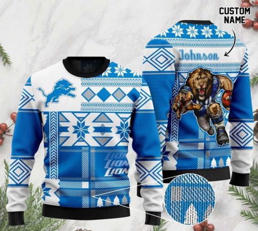 custome name detroit lions football team christmas ugly sweater 2