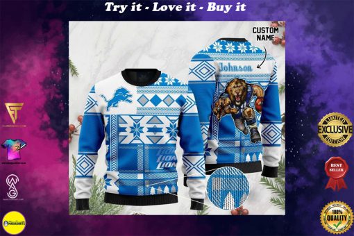 custome name detroit lions football team christmas ugly sweater