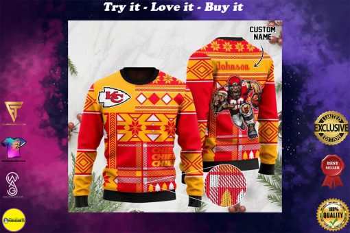custome name kansas city chiefs football team christmas ugly sweater