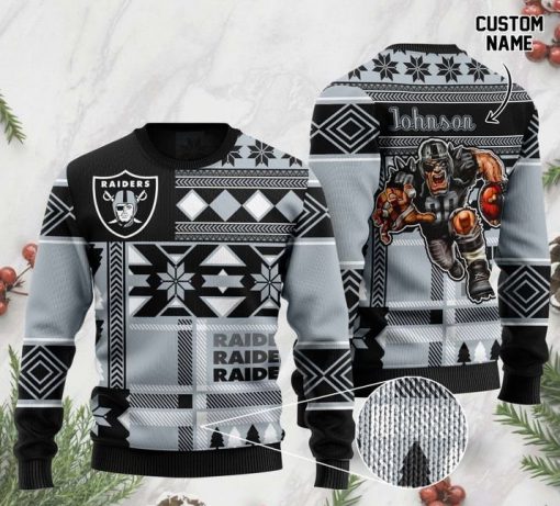 custome name las vegas raiders football team christmas ugly sweater 2