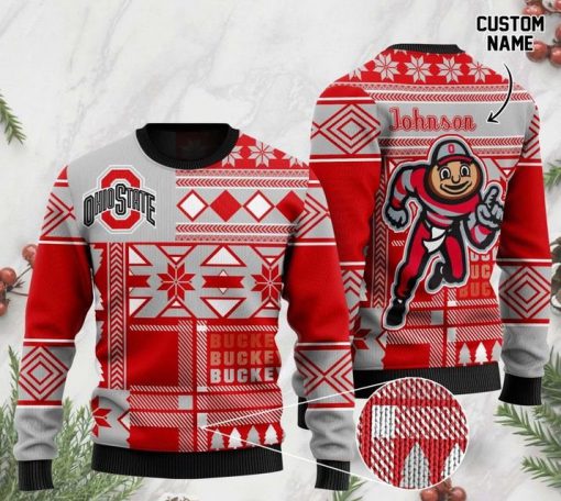 custome name ohio state buckeyes football team christmas ugly sweater 2