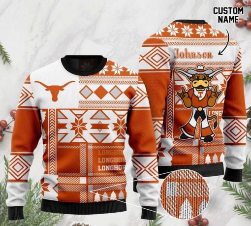 custome name texas longhorns football christmas ugly sweater 2