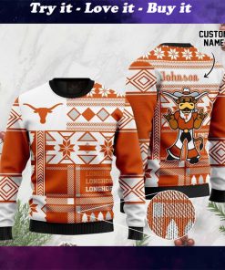 custome name texas longhorns football christmas ugly sweater
