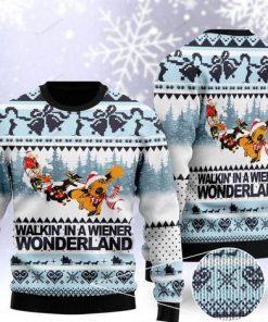 dachshund walkin in a wiener wonderland christmas ugly sweater 2