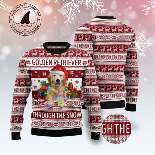 golden retriever through the snow full printing christmas ugly sweater 2