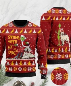 grinch and golden retriever skiing with my dog christmas ugly sweater 2