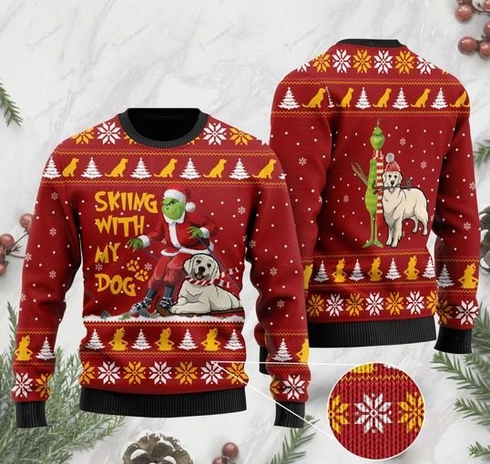 grinch and golden retriever skiing with my dog christmas ugly sweater 2 - Copy (3)
