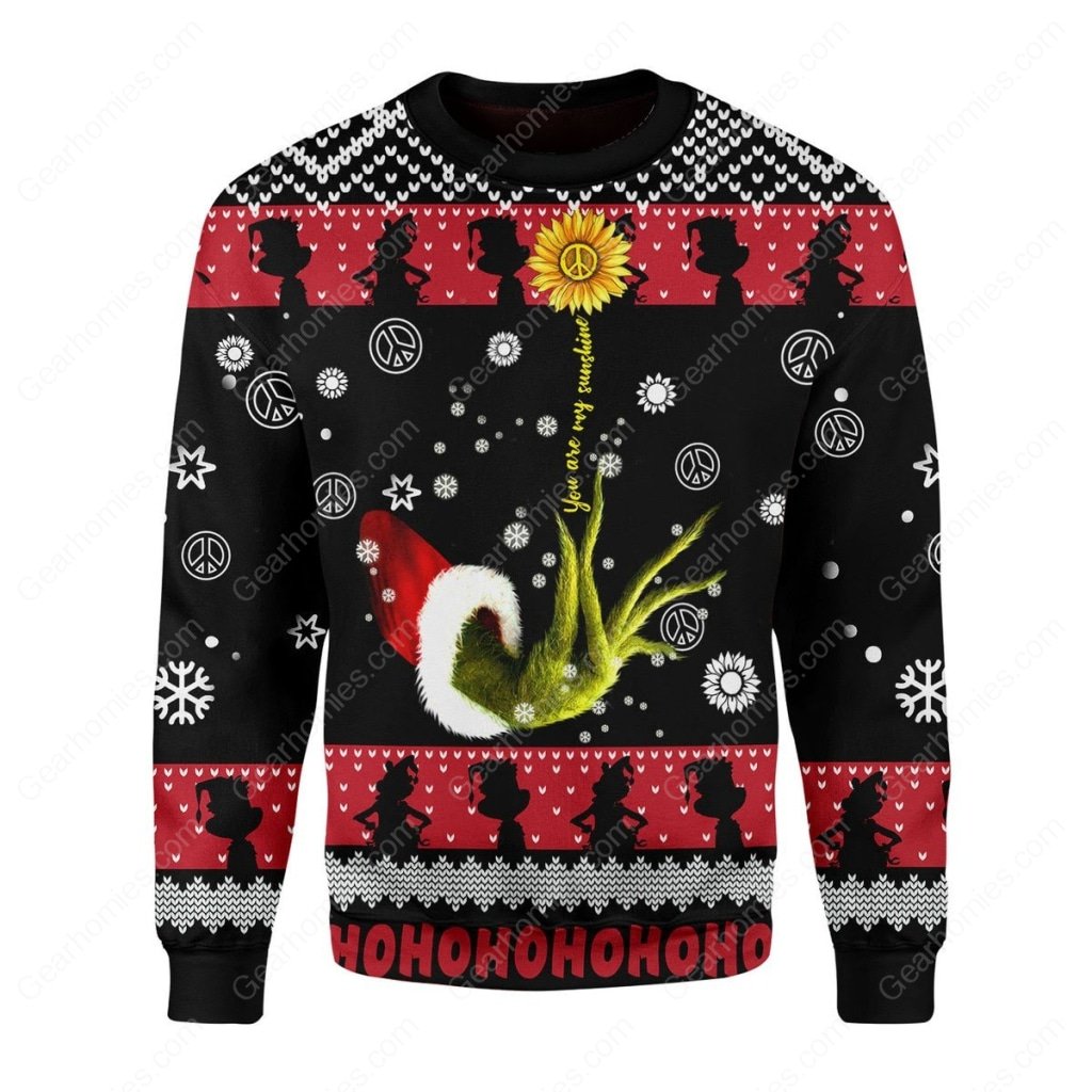 grinch and sunflower all over printed ugly christmas sweater 2