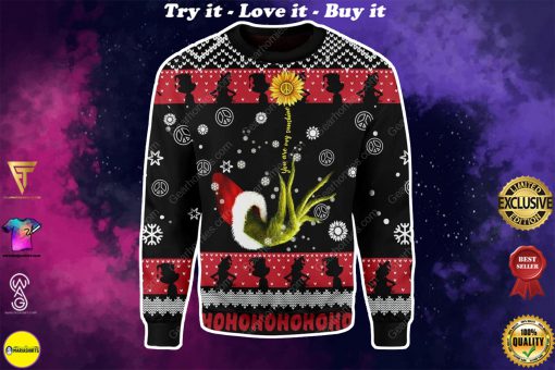 grinch and sunflower all over printed ugly christmas sweater