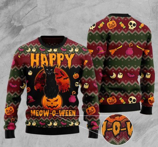 halloween happy cat pattern full printing christmas ugly sweater 2