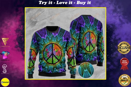 hippie symbol tie dye pattern full printing christmas ugly sweater
