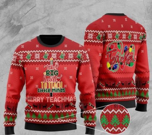 it takes big heart to teach little minds merry teachmas christmas ugly sweater 2