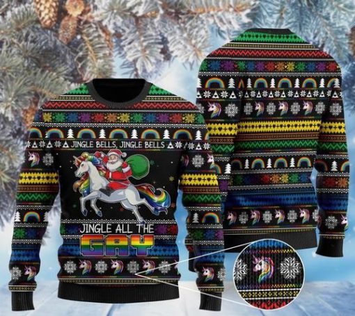 jingle bells jingle bells jingle all the gay with santa and unicorn ugly sweater 2