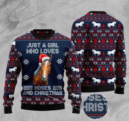 just a girl who loves christmas and horses christmas ugly sweater 2