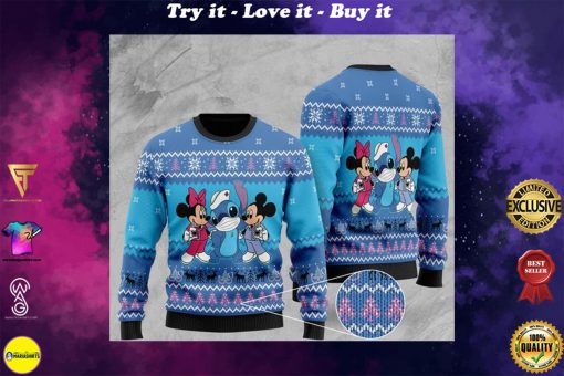 mickey mouse mickey minnie and stitch christmas ugly sweater