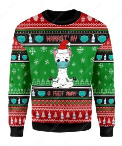 namaste stay 6 feet away all over printed ugly christmas sweater 2