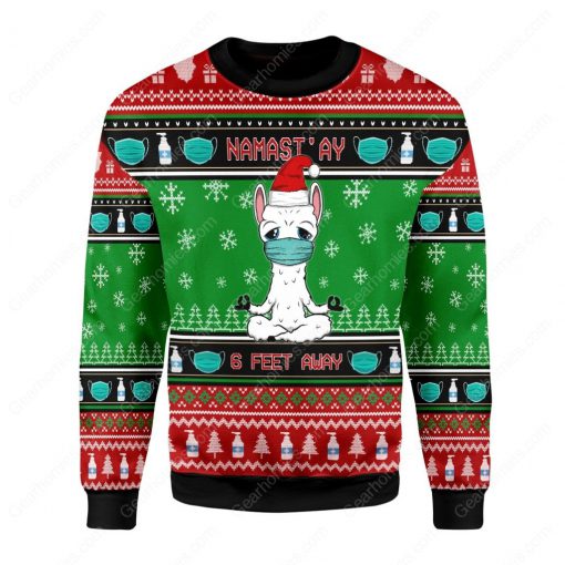 namaste stay 6 feet away all over printed ugly christmas sweater 2