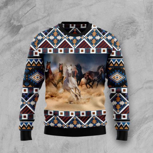 native american horses full printing pattern christmas ugly sweater 2