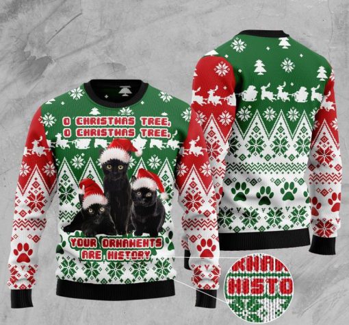 o christmas tree o christmas tree your ornaments are history cat christmas ugly sweater 2 - Copy (2)