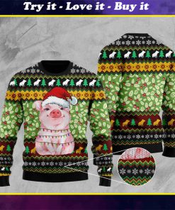 piggy with christmas light full printing ugly sweater