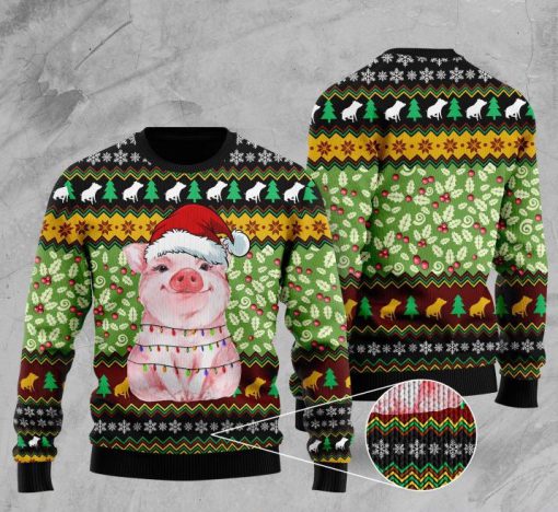 piggy with christmas light full printing ugly sweater 3