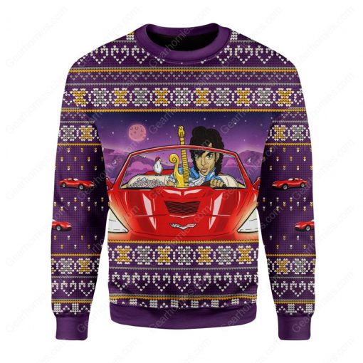 prince little red corvette all over printed ugly christmas sweater 2