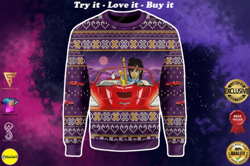 prince little red corvette all over printed ugly christmas sweater