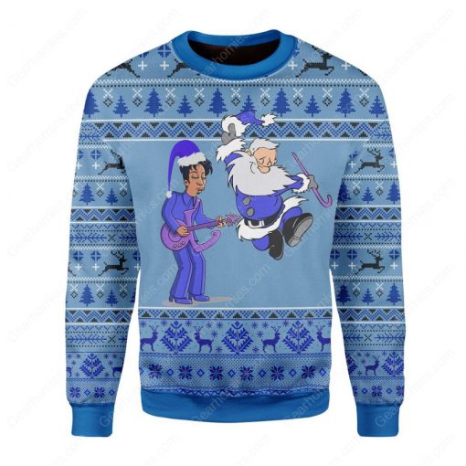 prince rogers nelson and santa claus all over printed ugly christmas sweater 3