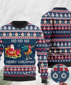 rooster and santa claus ho ho ho pattern christmas ugly sweater 2