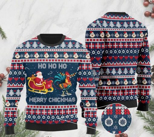 rooster and santa claus ho ho ho pattern christmas ugly sweater 2 - Copy