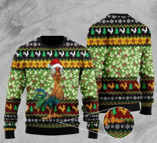rooster with christmas light pattern full printing ugly sweater 2