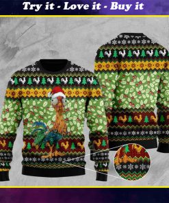 rooster with christmas light pattern full printing ugly sweater