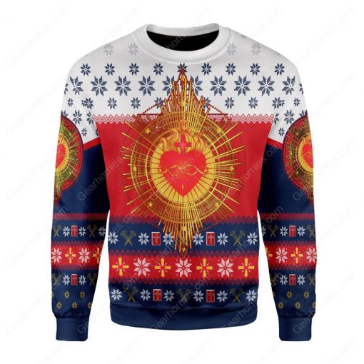 sacred heart all over printed ugly christmas sweater 2