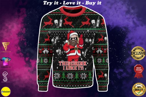 santa claus thor this drink i like it all over printed ugly christmas sweater
