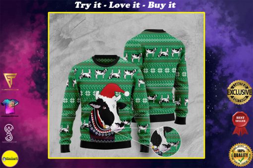 santa cow pattern full printing christmas ugly sweater