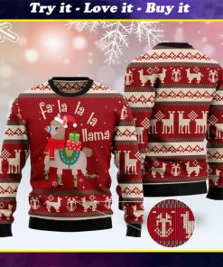 santa fa la la la llama pattern christmas ugly sweater
