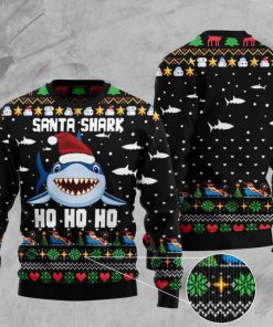 santa shark ho ho ho pattern full printing christmas ugly sweater 2