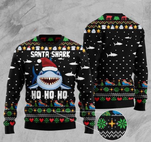 santa shark ho ho ho pattern full printing christmas ugly sweater 2