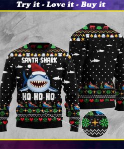 santa shark ho ho ho pattern full printing christmas ugly sweater