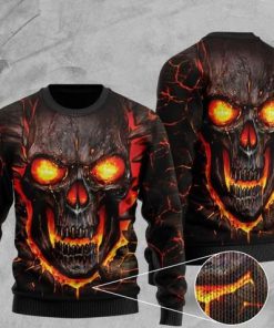 skull lava fire all over printed christmas ugly sweater 2